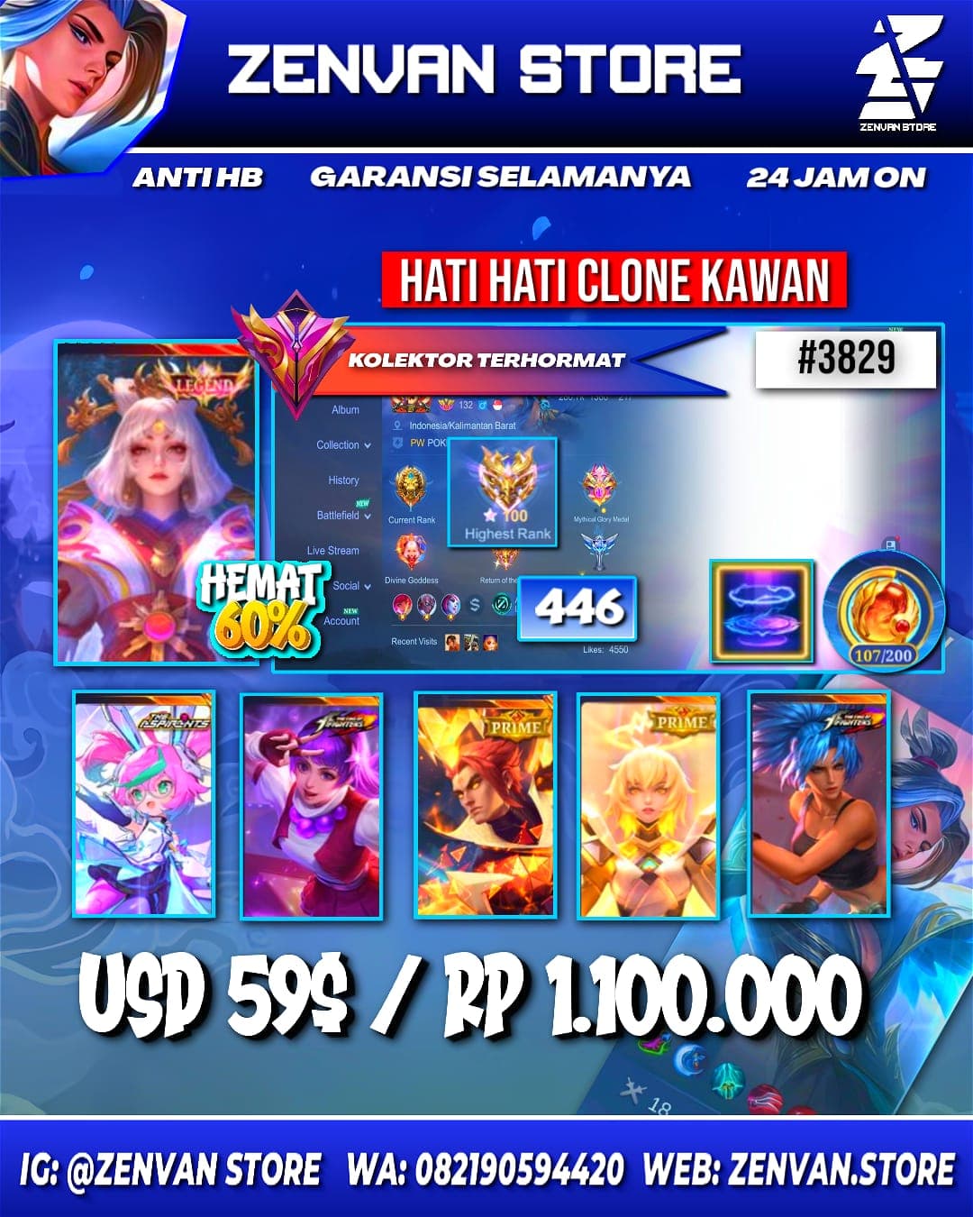 Foto akun ML #3829 🔥 446 Skins 🔥 Legend Lunox 🔥 Collector Natalia 🔥 Aspirant Chang’e 🔥 Prime Yu Zhong & Beatrix 🔥 M-World Ling 🔥 SpongeBob 🔥 KoF Guinevere & Karina 🔥 Many Limited 🔥 Many Zodiacs 🔥 Many E - gambar 1