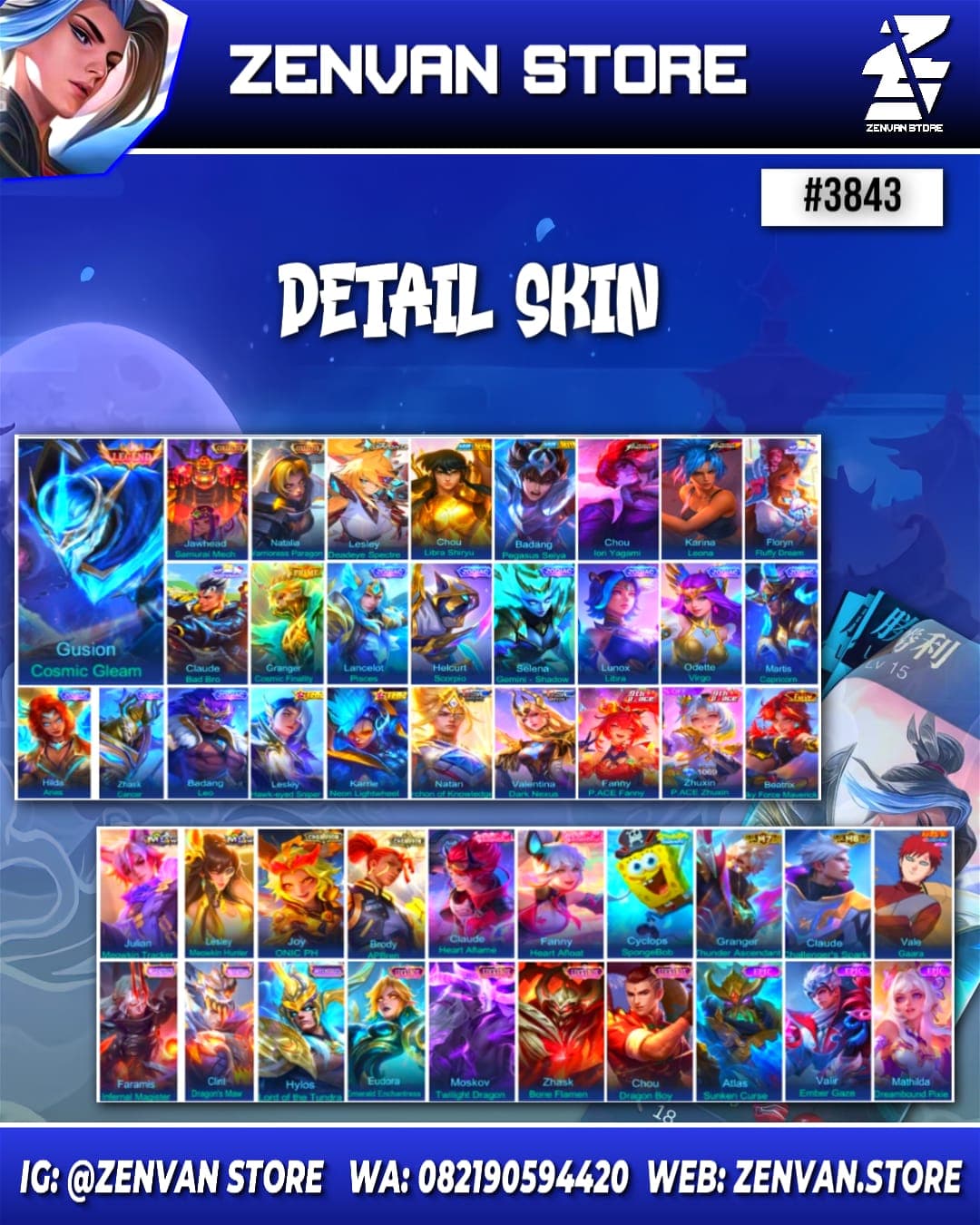 Foto akun ML #3843 🔥 500 Skins 🔥 Legend Gusion 🔥 Collector Jawhead & Natalia 🔥 Aspirant Lesley 🔥 Saint Seiya Chou 🔥 KoF Chou & Karina 🔥 Sanrio Floryn & Claude - gambar 1