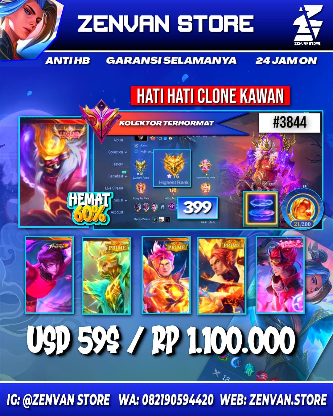 Foto akun ML #3844 🔥 399 Skins 🔥 Legend Franco 🔥 Collector Badang & Natalia 🔥 KoF Dyroth & Karina 🔥 Prime Granger, Claude & Yu Zhong 🔥 Clouds Kagura 🔥 SpongeBob 🔥 Sanrio Floryn 🔥 Many Limited 🔥 Many Zodi - gambar 1