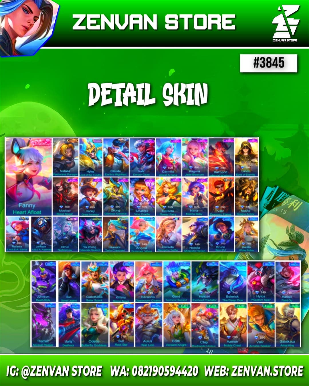 Foto akun ML #3845 🔥 124 Skins 🔥 Collector Natalia 🔥 Valentine Fanny 🔥 Many Epic 🔥 Safe Account ✅ - gambar 1