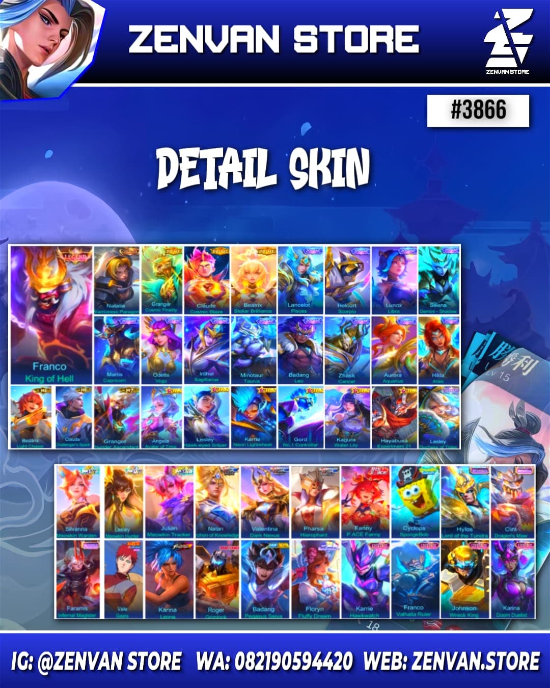 #3866 🔥 523 Skins 🔥 Legend Franco 🔥 Collector Natalia 🔥 Prime Granger, Claude & Beatrix 🔥 SpongeBob 🔥